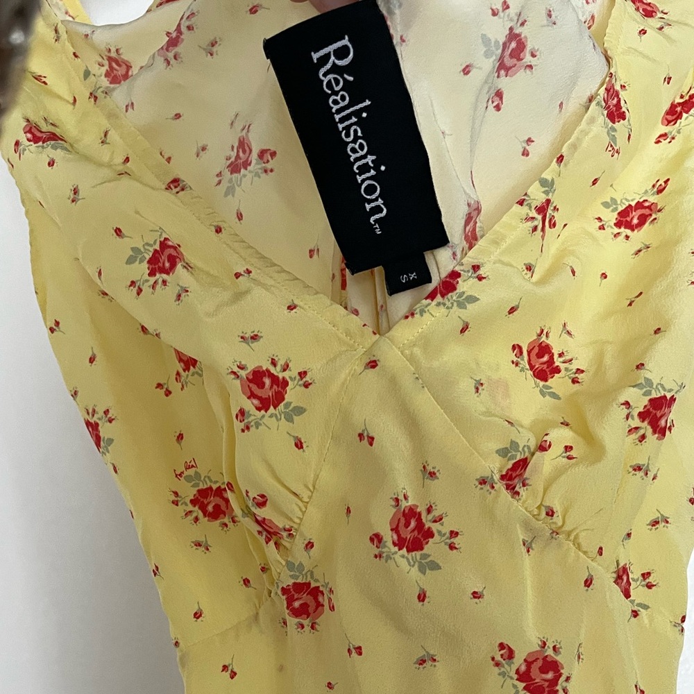 Yellow Floral THE ISABEL Dress with Red Roses